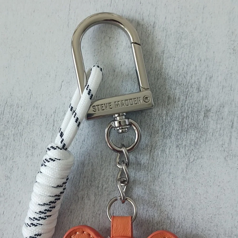 Steve Madden 2 Charms Accent Orange Puffy Bear Keychain Handbag Charm